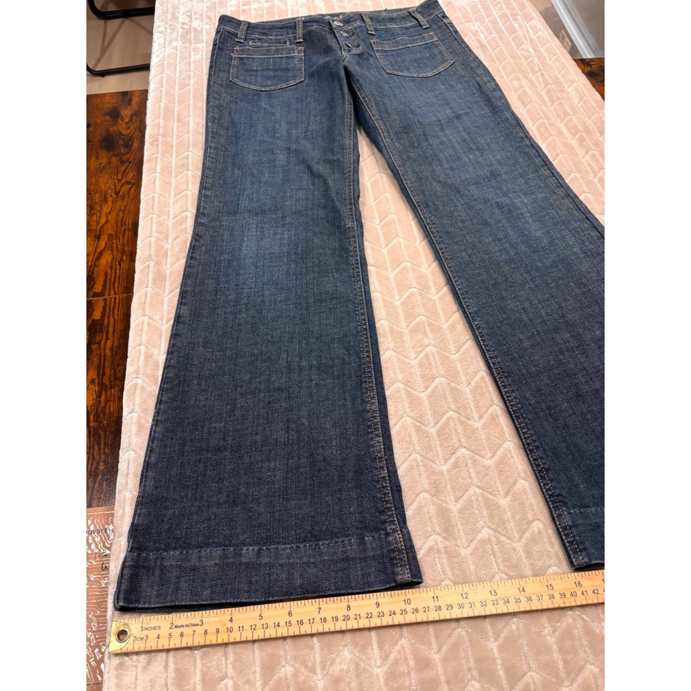 American Eagle Wide Leg Dark Wash Jeans Button Fly Patch Pockets Size 12 - Picture 5 of 12